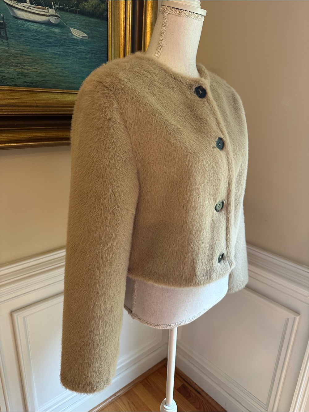 ZARA Faux Fur Collarless Cropped Jacket - Picture 4 of 12